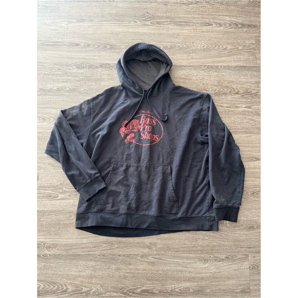 Bass Pro Shops Hoodie Mens 2XL Black Red Graphic Johnny Morris Fishing Pullover